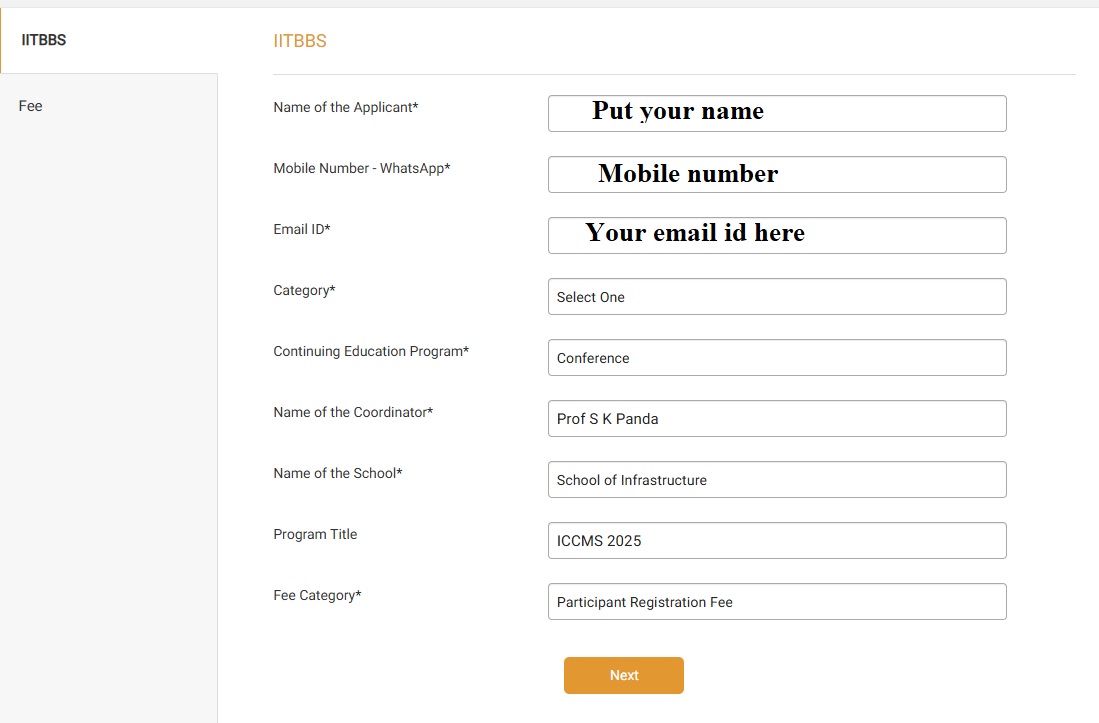 Instructions to fill payment gateway